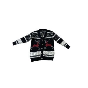 Creation black winter soft reindeer wool blend cardigan M new